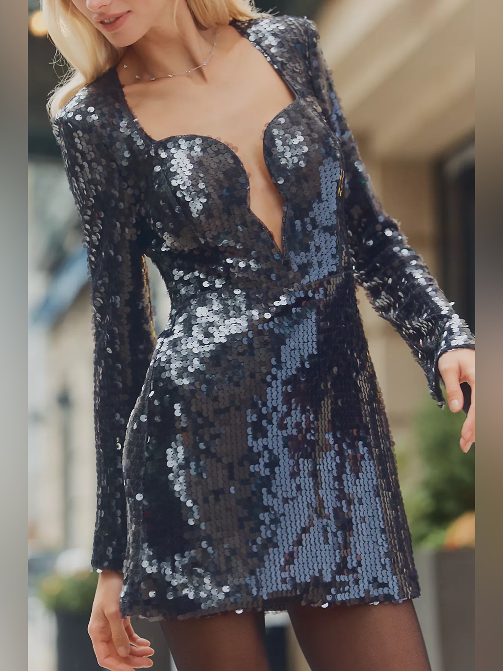 Nwt Size 10 - Bardot Marlena Long-Sleeve Sequin Embellishment Mini Dress
